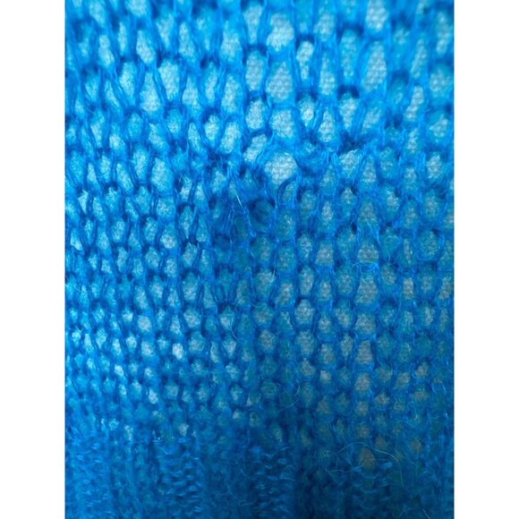 ZARA Small Open-Knit Sweater Sheer Teal/Blue Wool & Polyamide Blend - Picture 9 of 14